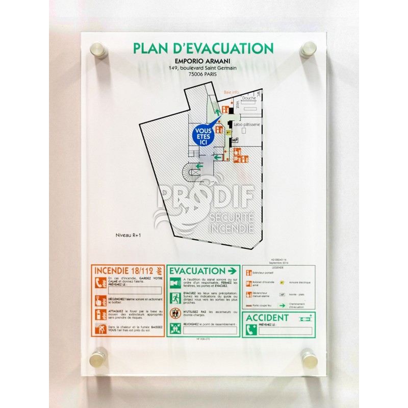 plan d'evacuation Plexiglass PMMA Prodif-Plan